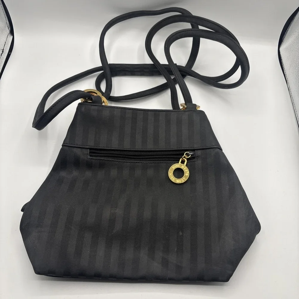 Nine‎ West Black Embossed Striped Backpack/Purse